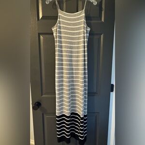 Vince Camuto Grey and White Striped Maxi Dress NWOT